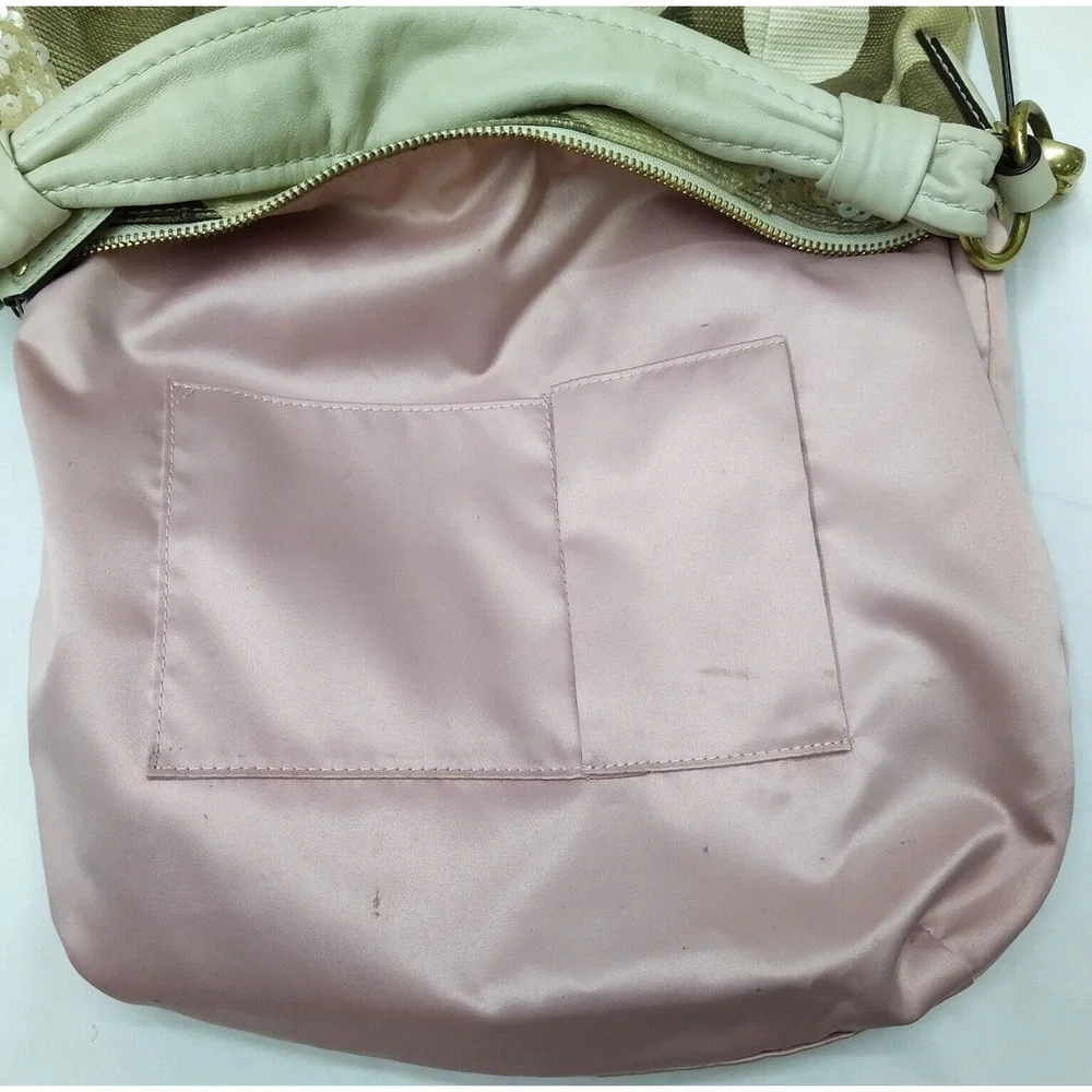 Coach Kristin Signature Siquin Canvas Leather Buckle Zipper Hobo Shoulder Bag